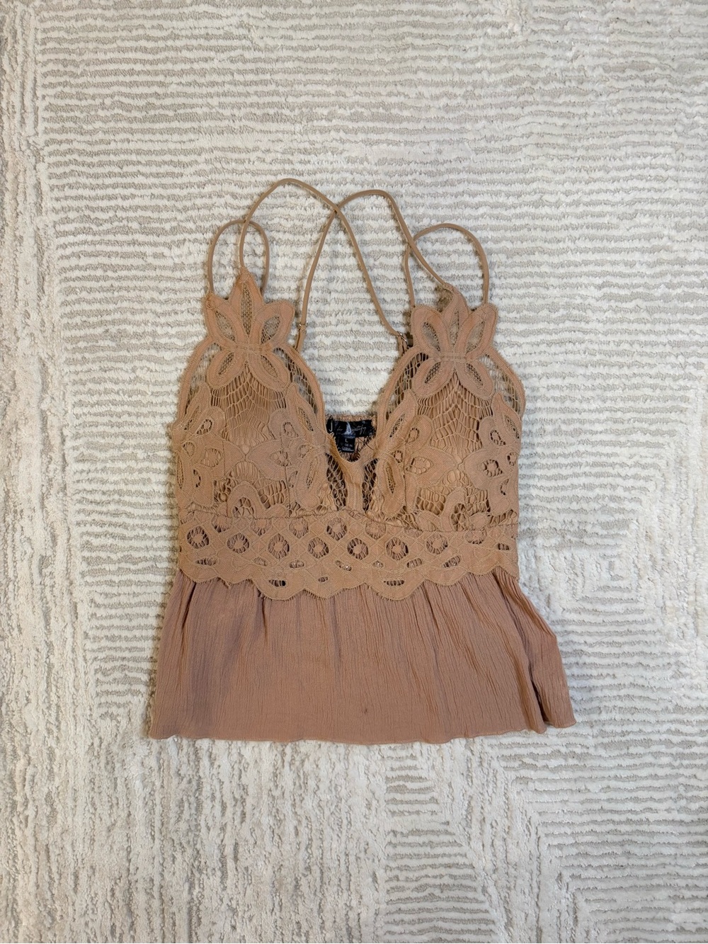 Large Tan Lace Crochet Camisole Tank